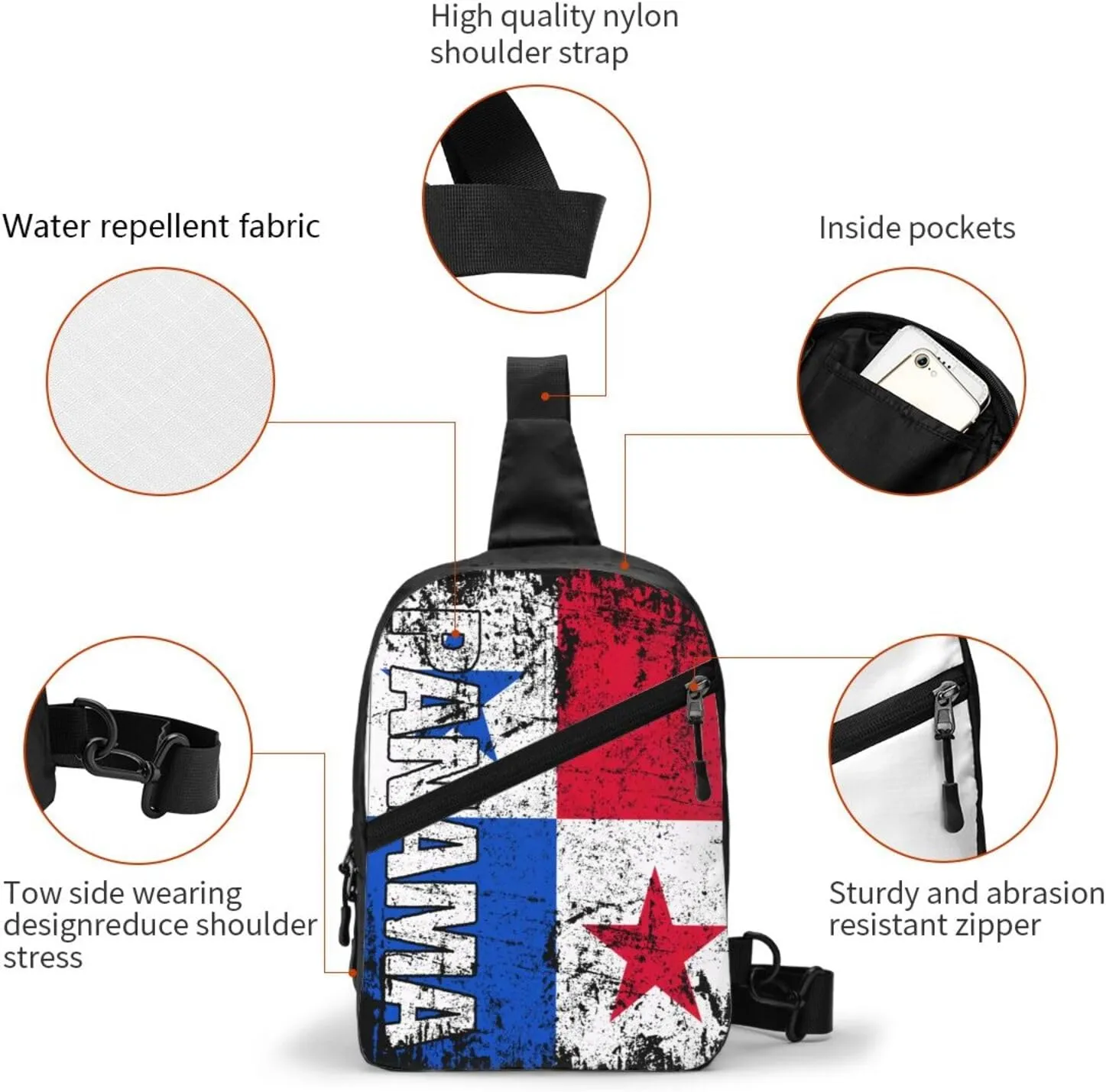 Vintage Panama Flag Portable Crossbody Bag Foldable Sling Bags Sports Gym Chest Daypack Reusable Shoulder Backpack Casual Diagonally Rucksack Fanny Packs