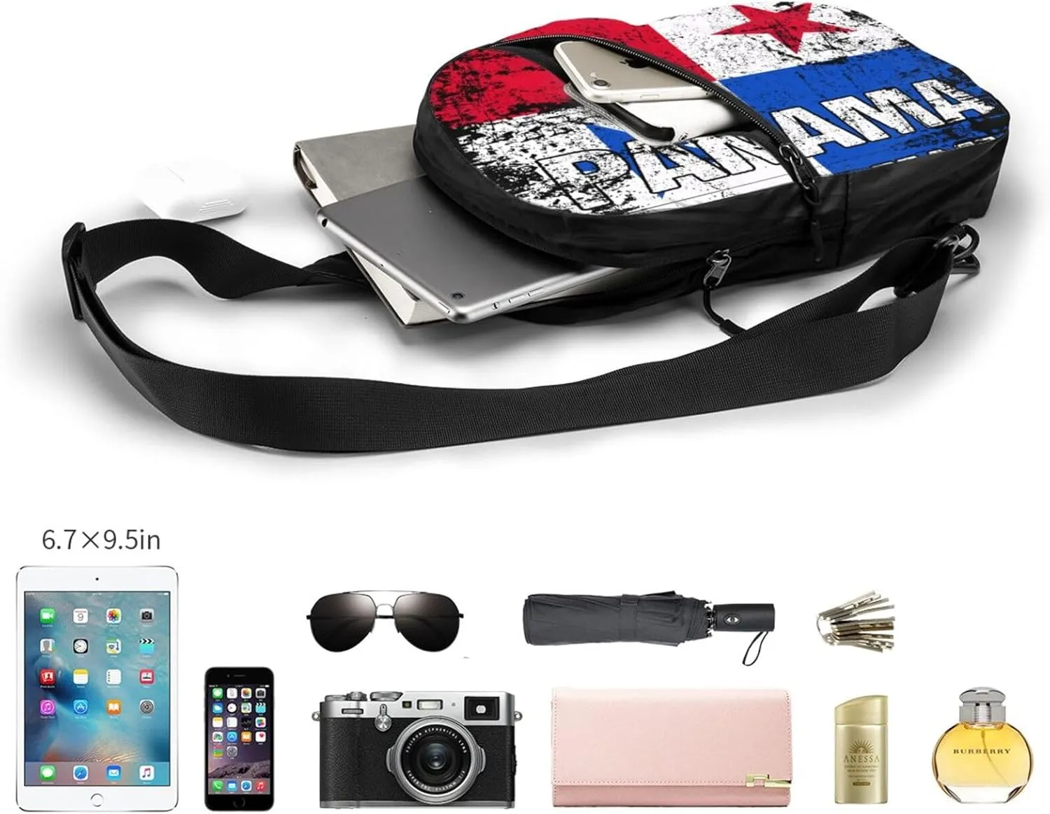 Vintage Panama Flag Portable Crossbody Bag Foldable Sling Bags Sports Gym Chest Daypack Reusable Shoulder Backpack Casual Diagonally Rucksack Fanny Packs