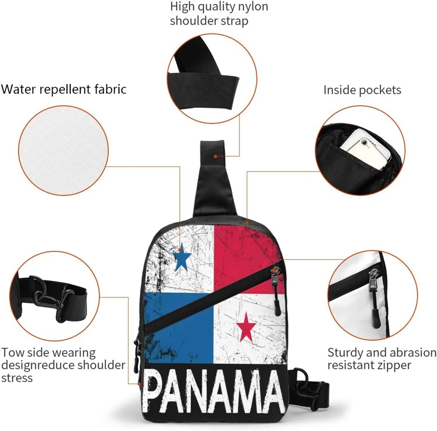 Vintage Panamanian Flag Panama Portable Crossbody Bag Foldable Sling Bags Sports Gym Chest Daypack Reusable Shoulder Backpack Casual Diagonally Rucksack Fanny Packs
