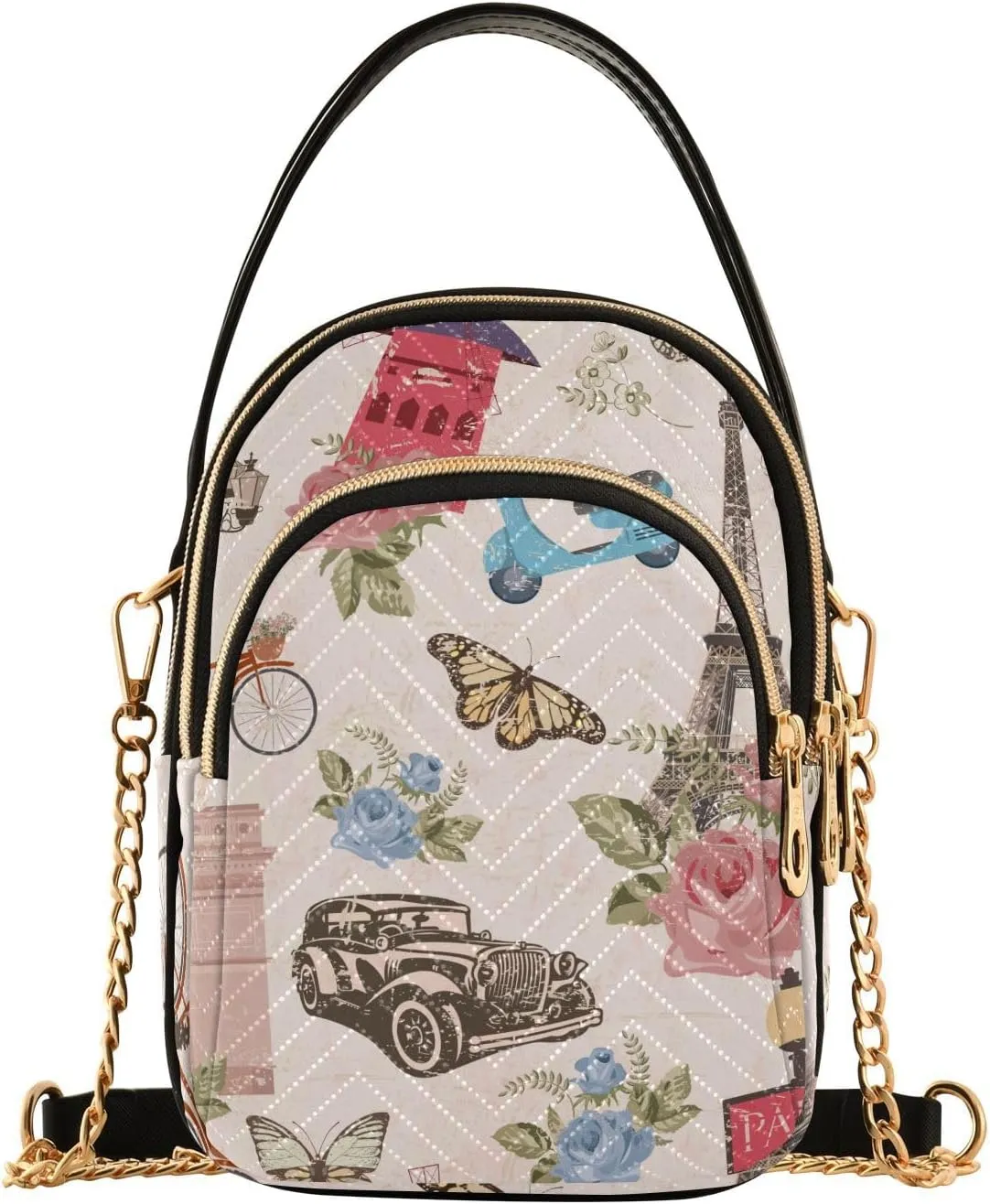 Vintage Paris Background Design Crossbody Bags Shoulder Bag for Women Stylish Ladies Messenger Bags Cell Phone Purse and Handbags Wallet