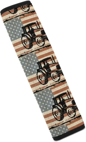 Vintage Patriotic Tractor U.S.A. Flag Fashion Car Seat Belt Cover Pad for Shoulder Bag Camera Soft Comfort Accessories 1PCS
