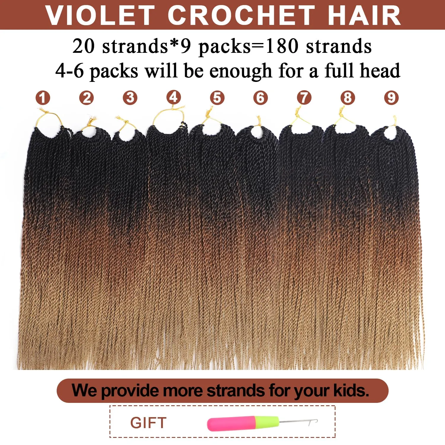 VIOLET Senegalese Twist Crochet Hair For Black Women 18 Inch Long Pre Twisted Twist Crochet Hair 20 Strands/Pack Pre-Looped Crochet Braids For Black Women 9 Packs Twist Hair