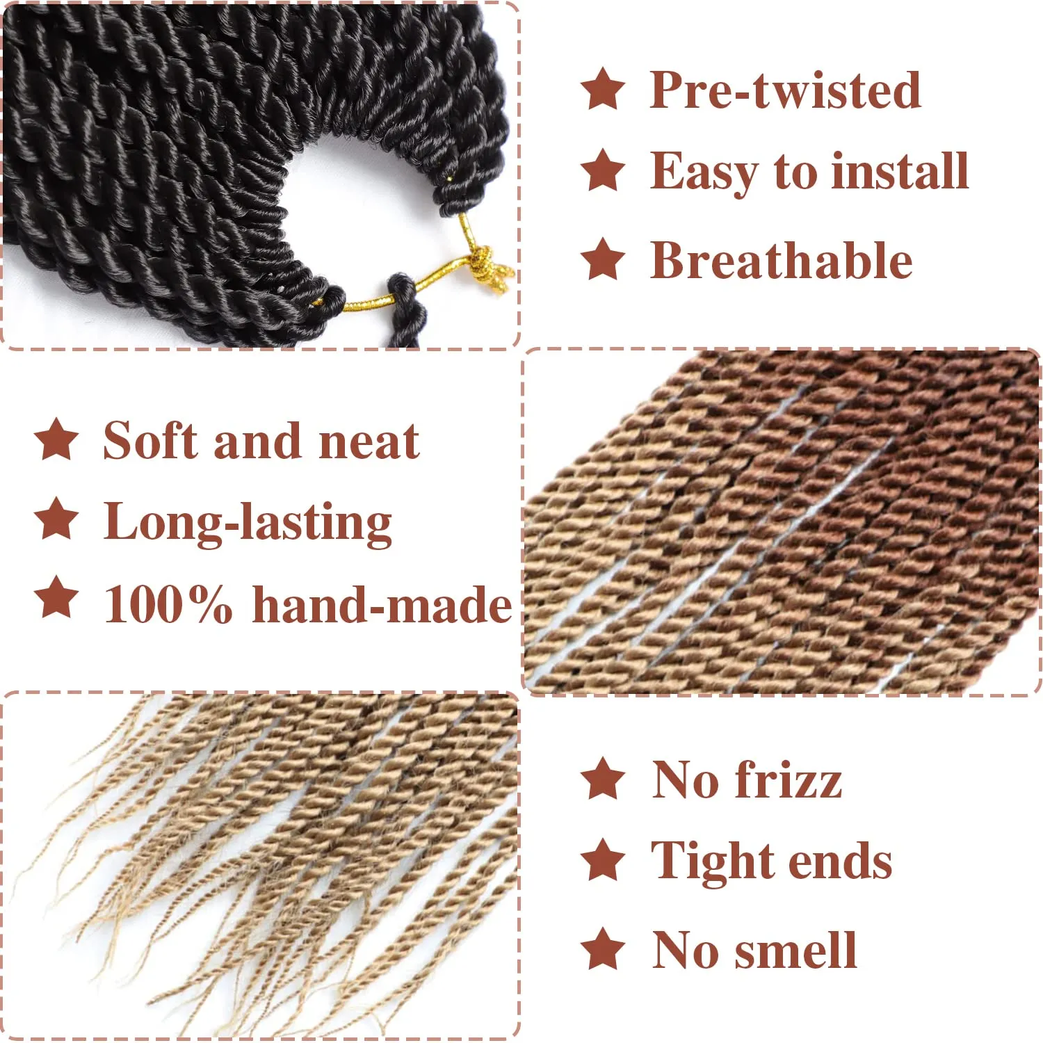 VIOLET Senegalese Twist Crochet Hair For Black Women 18 Inch Long Pre Twisted Twist Crochet Hair 20 Strands/Pack Pre-Looped Crochet Braids For Black Women 9 Packs Twist Hair