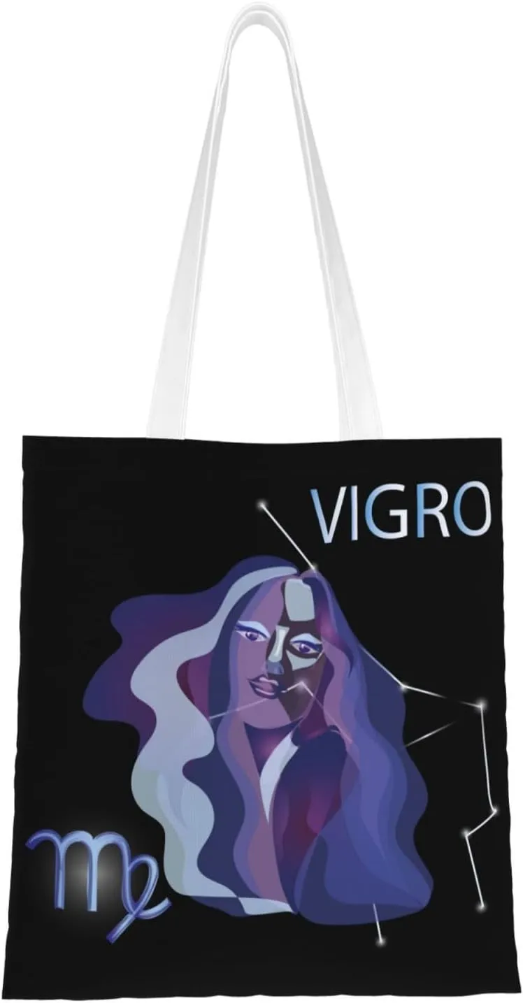 Virgo Zodiac Sign Tote Bag for Women Canvas Shopping Bags Reusable Beach Bag Grocery Bags Tote Shoulder Bag Gift Bags