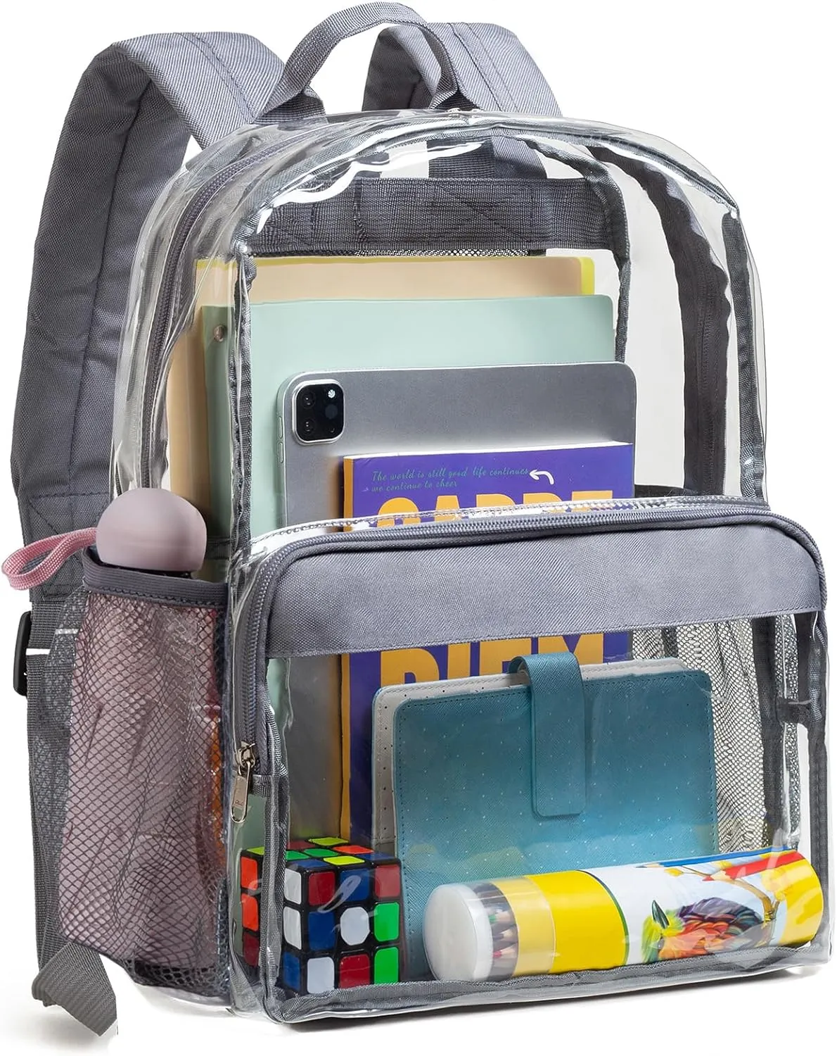 Vorspack Clear Backpack Heavy Duty - PVC Clear Book Bag with Inner Pocket Transparent Backpack for College Workplace Security - Grey