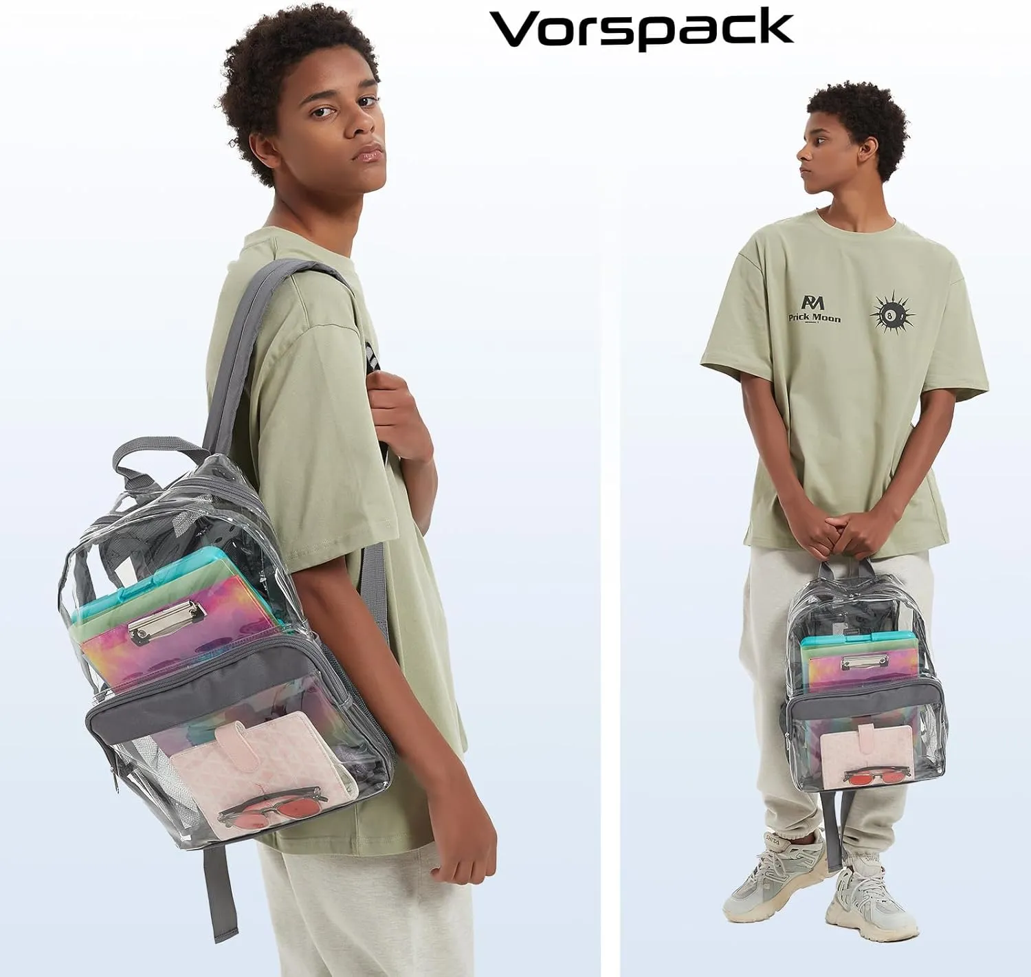 Vorspack Clear Backpack Heavy Duty - PVC Clear Book Bag with Inner Pocket Transparent Backpack for College Workplace Security - Grey