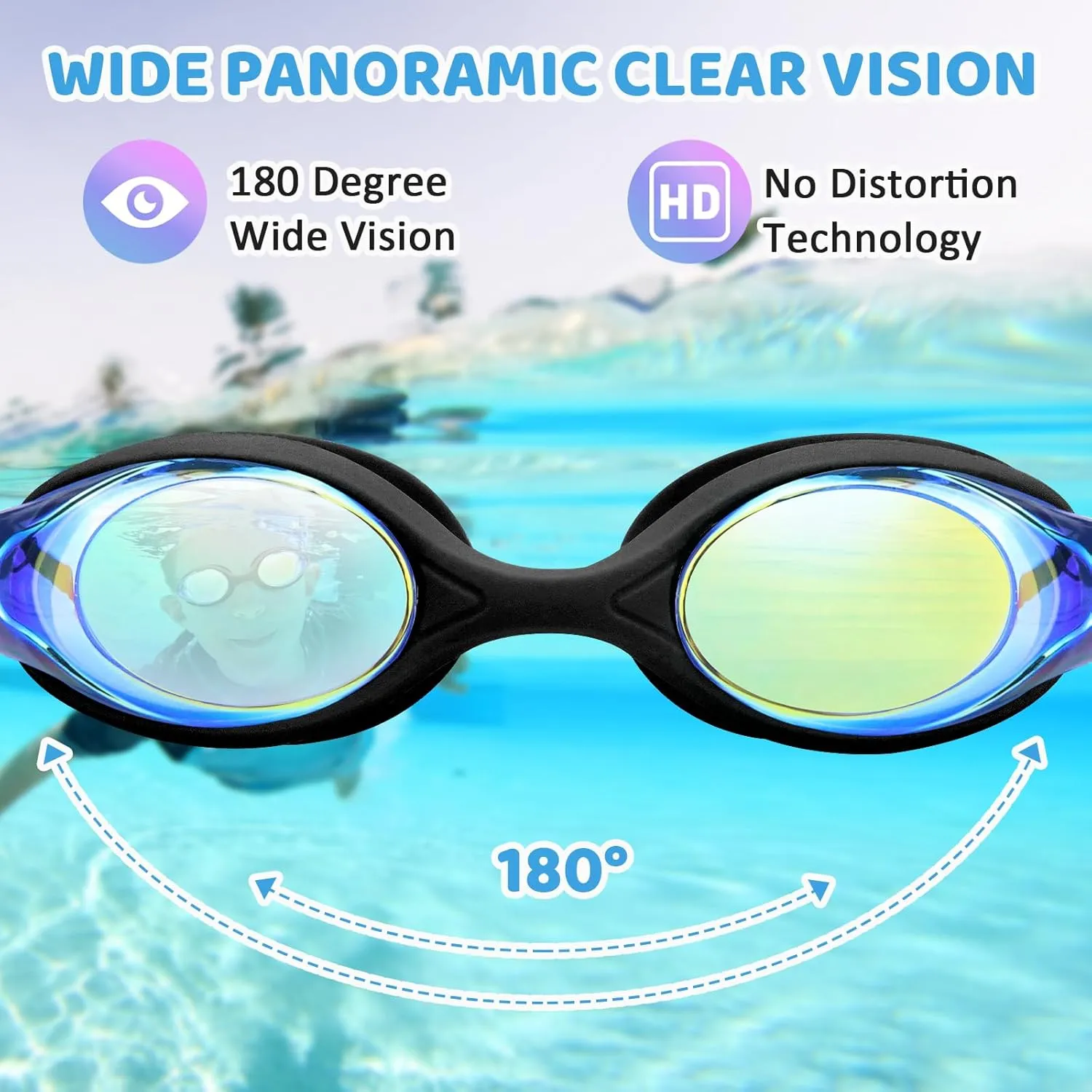 Vvinca Kids Swim Goggles with Bungee Strap No Leaking Anti Fog Toddler Goggles with Quick Adjust Ages 3-14