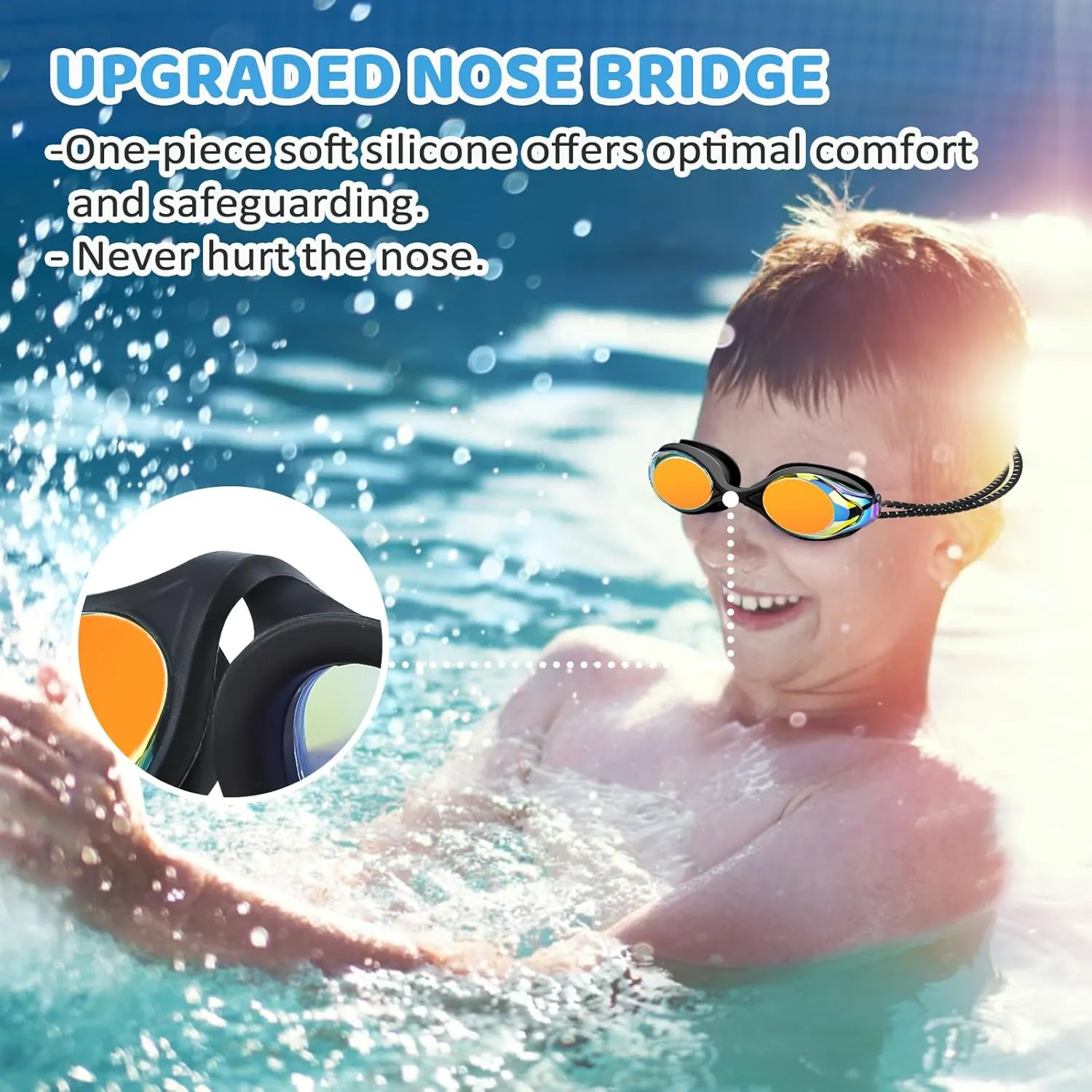 Vvinca Kids Swim Goggles with Bungee Strap No Leaking Anti Fog Toddler Goggles with Quick Adjust Ages 3-14