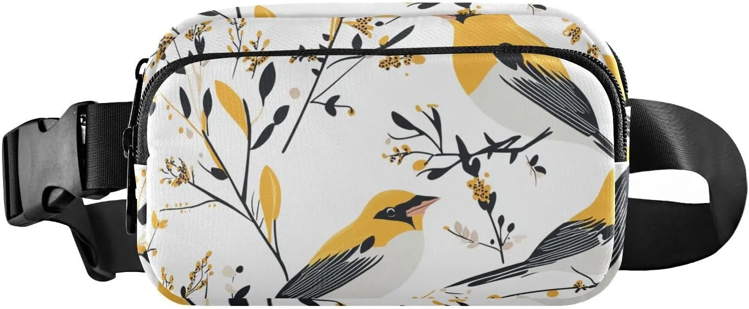 Waist Bag Fanny Pack, Multipurpose Women Men Bum Belt Bags with Adjustable Strap, Cartoon American Goldfinch Birds White, Waterproof Croose Body Purse for Travel Gym Work