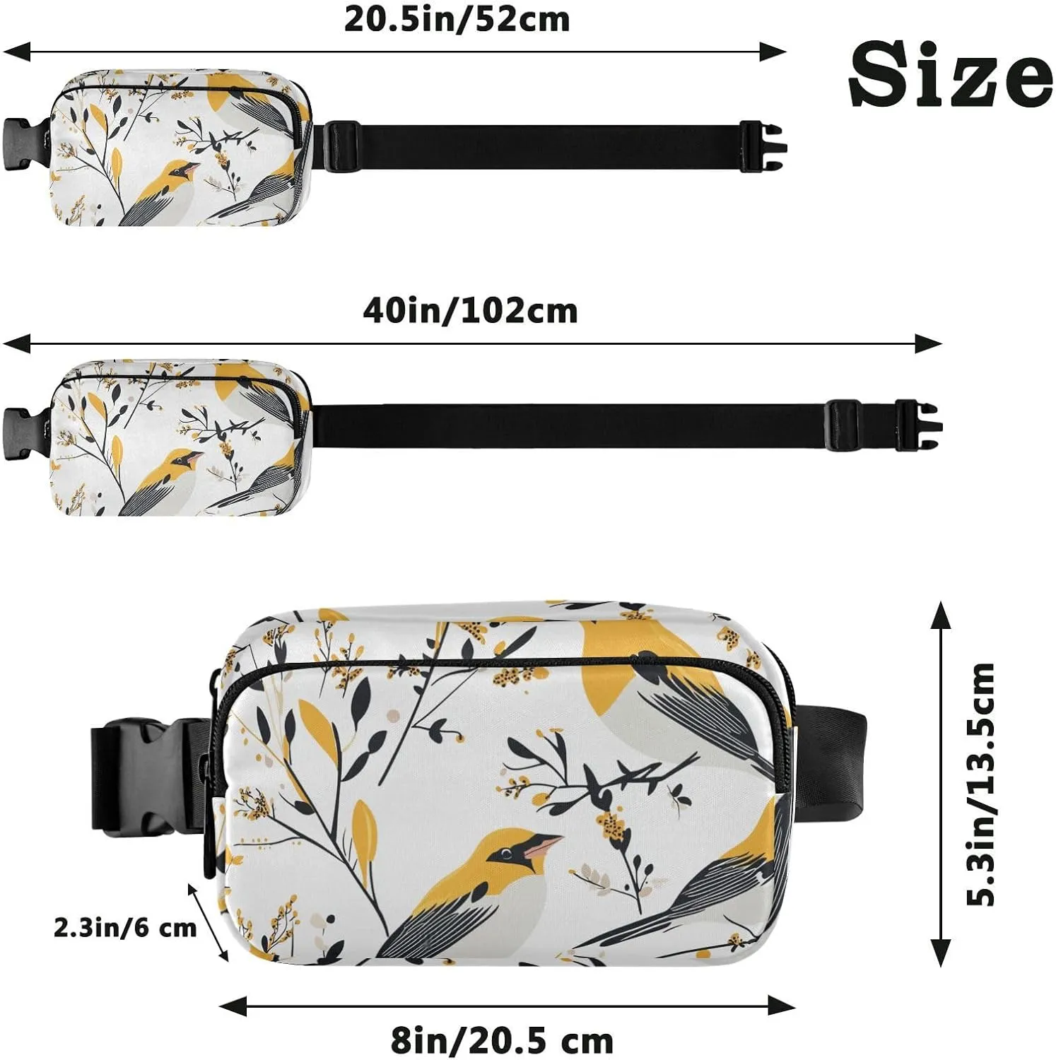 Waist Bag Fanny Pack, Multipurpose Women Men Bum Belt Bags with Adjustable Strap, Cartoon American Goldfinch Birds White, Waterproof Croose Body Purse for Travel Gym Work