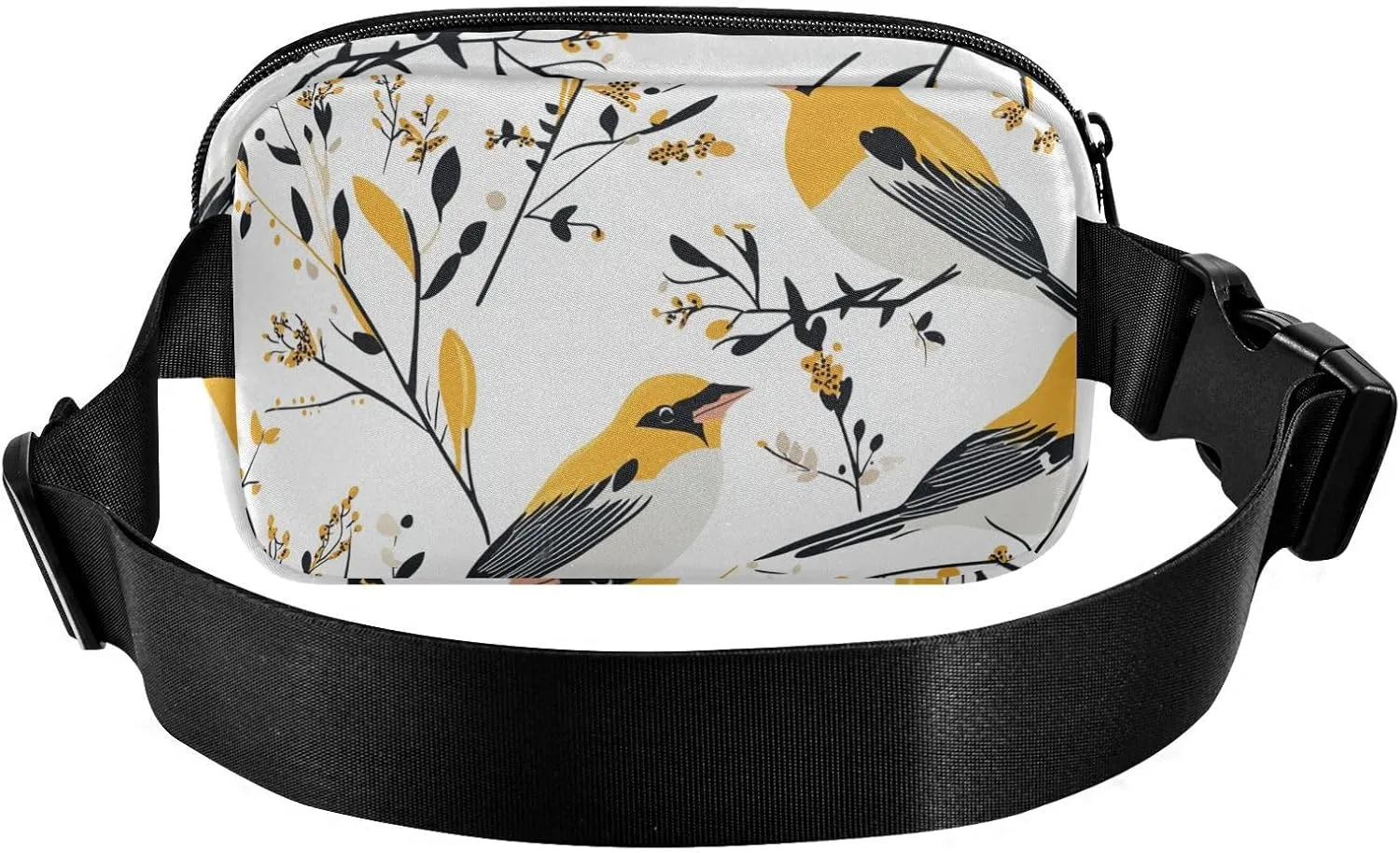 Waist Bag Fanny Pack, Multipurpose Women Men Bum Belt Bags with Adjustable Strap, Cartoon American Goldfinch Birds White, Waterproof Croose Body Purse for Travel Gym Work