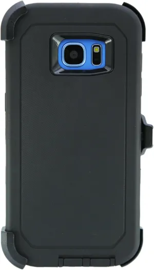 WallSkiN Case for Galaxy S7 Edge (5.5") Heavy Duty Full Body Military Grade Drop Protection Carrying Cover Holder | Holster for Men Belt with Clip Stand – Black/Black