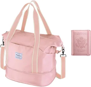 WALNEW Travel Duffel Bag & Passport Holder Bundle - Pink, 41x21x40cm - Women's Travel Bag with RFID Protection & Waterproof Compartment - Unisex-Adults