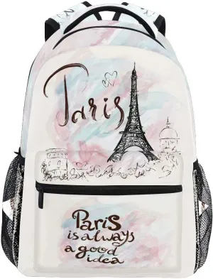 Wamika Pfrewn Eiffel Tower Girls Backpacks for School Kids Romantic France Paris Marble Pink Laptop Backpack for Women School Bookbags Casual Daypack 16"