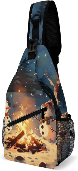 Warm Snowman Crossbody Bag Over Shoulder Sling Backpack Casual Cross Chest Side Pouch 38x20cm