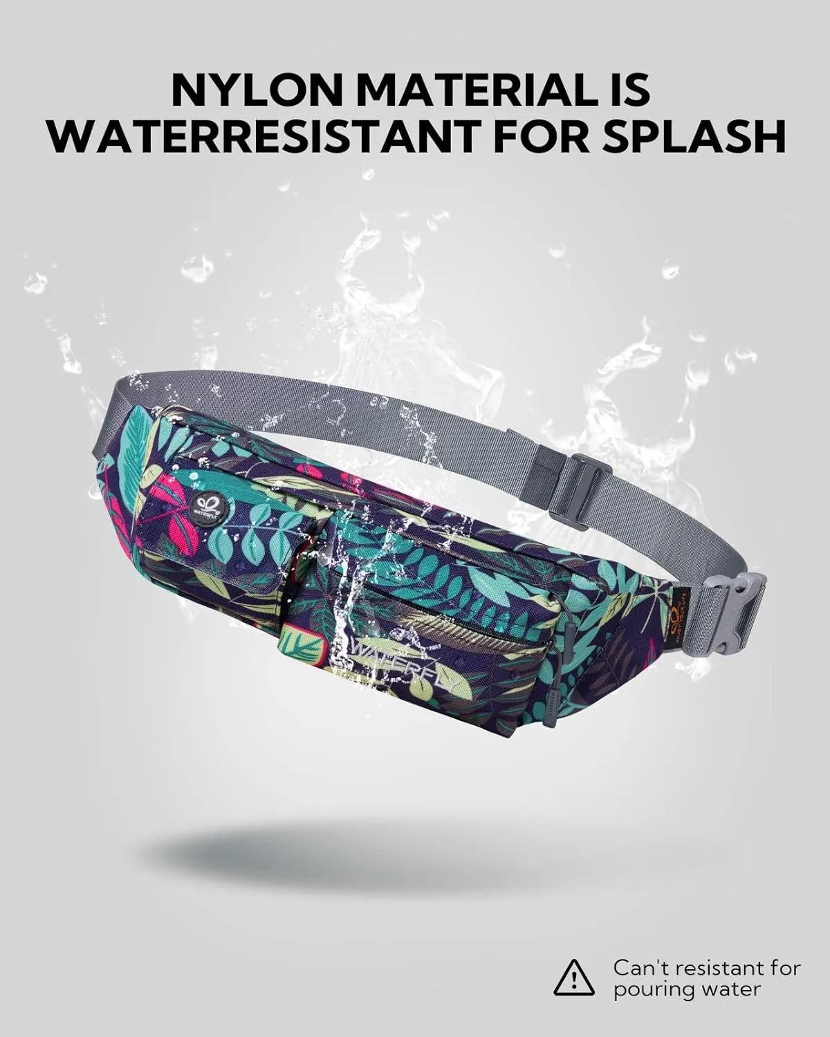 WATERFLY Fanny Pack for Women Men Water Resistant Small Waist Pouch Slim Belt Bag with 4 Pockets for Running Travelling Hiking Walking Lightweight Crossbody Chest Bag Fit All Phones…