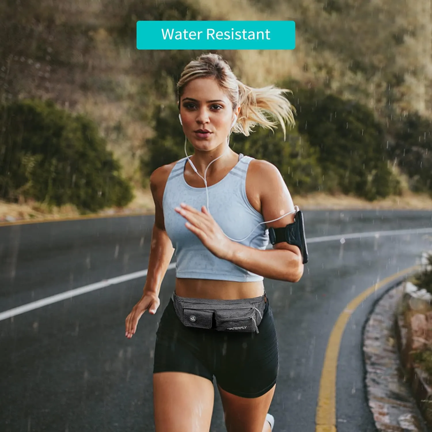 WATERFLY Fanny Pack for Women Men Water Resistant Small Waist Pouch Slim Belt Bag with 4 Pockets for Running Travelling Hiking Walking Lightweight Crossbody Chest Bag Fit All Phones…