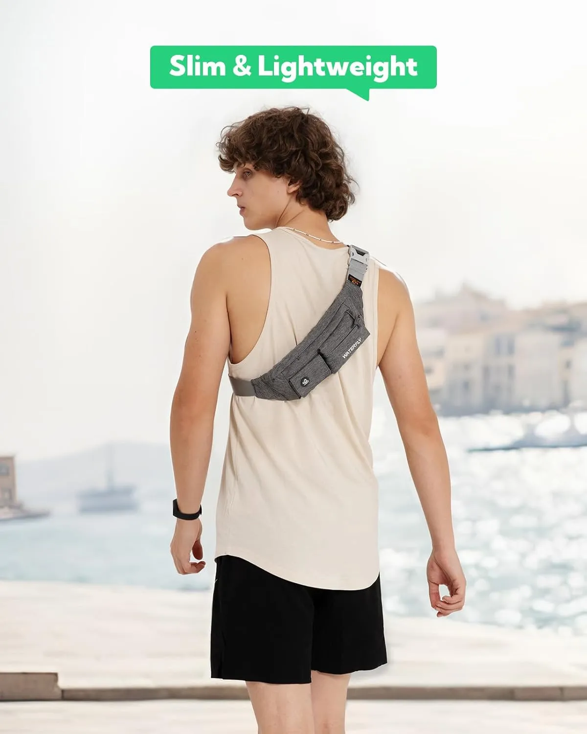 WATERFLY Fanny Pack for Women Men Water Resistant Small Waist Pouch Slim Belt Bag with 4 Pockets for Running Travelling Hiking Walking Lightweight Crossbody Chest Bag Fit All Phones…