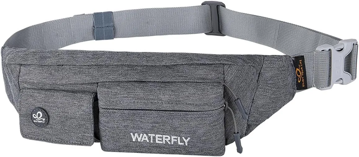 WATERFLY Fanny Pack for Women Men Water Resistant Small Waist Pouch Slim Belt Bag with 4 Pockets for Running Travelling Hiking Walking Lightweight Crossbody Chest Bag Fit All Phones…