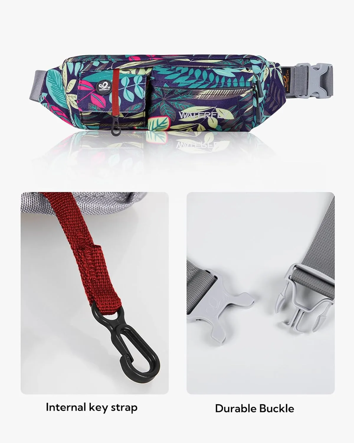 WATERFLY Fanny Pack for Women Men Water Resistant Small Waist Pouch Slim Belt Bag with 4 Pockets for Running Travelling Hiking Walking Lightweight Crossbody Chest Bag Fit All Phones…