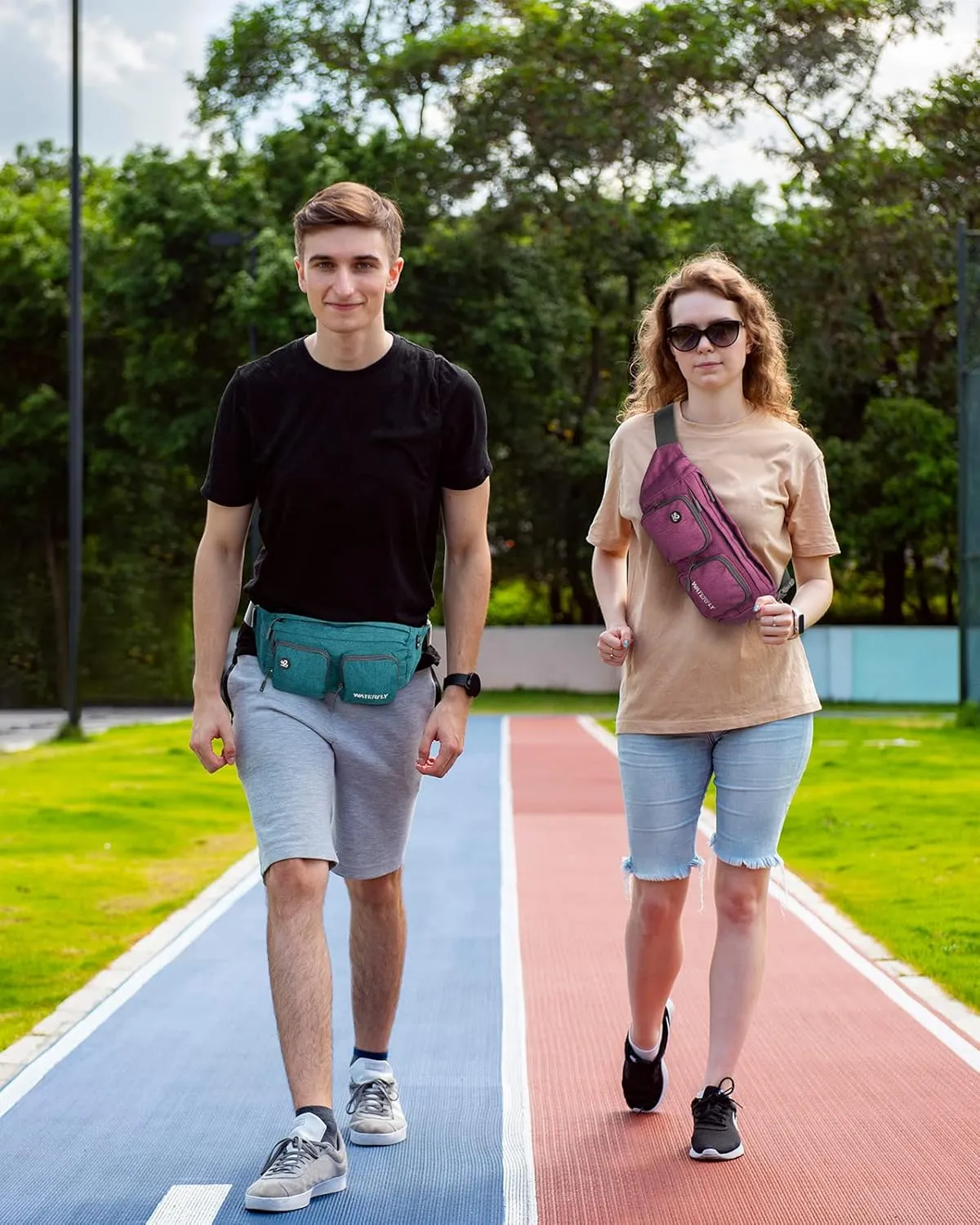 WATERFLY Fanny Pack Waist Bag: Travel Hip Pouch Bum Bag Plus Size Crossbody Fannie Pack Adjustable Belt Waistpack Phanny Fannypack for Man Woman Hiking Walking Jogging