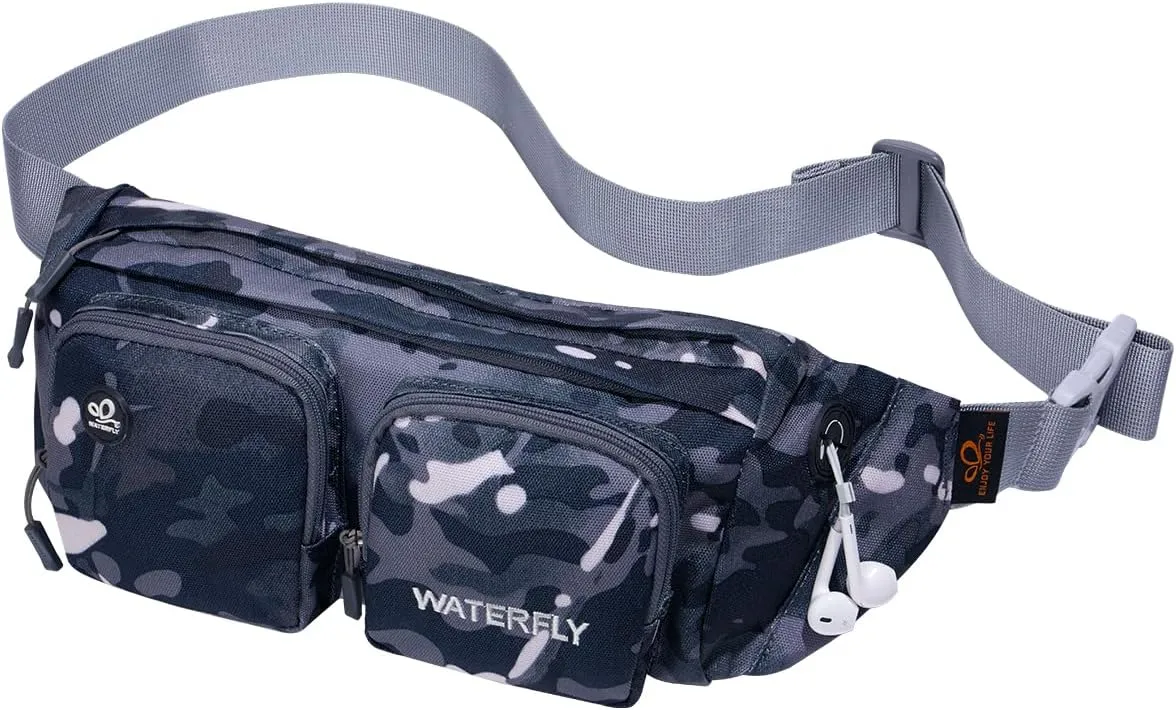 WATERFLY Fanny Pack Waist Bag: Travel Hip Pouch Bum Bag Plus Size Crossbody Fannie Pack Adjustable Belt Waistpack Phanny Fannypack for Man Woman Hiking Walking Jogging