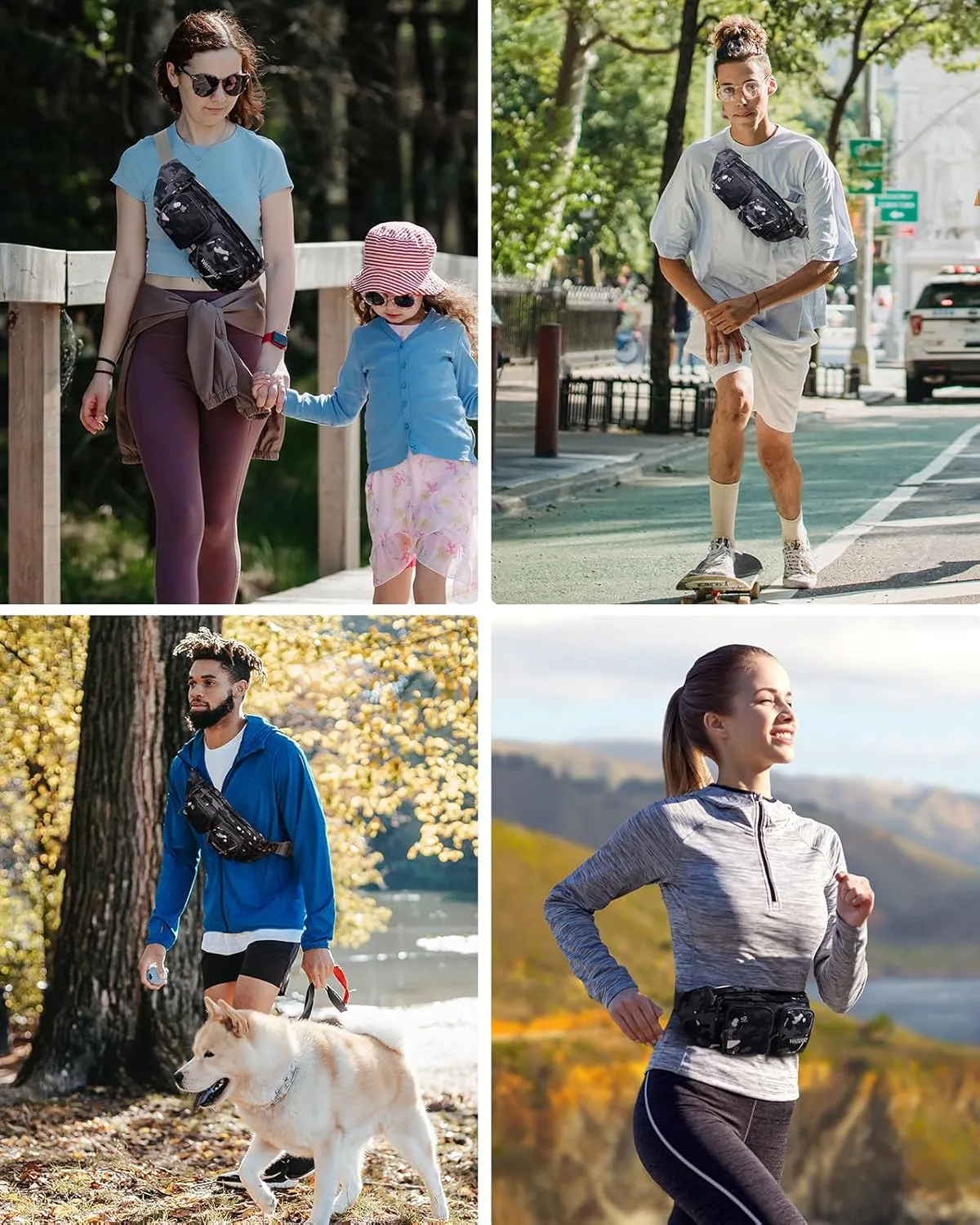 WATERFLY Fanny Pack Waist Bag: Travel Hip Pouch Bum Bag Plus Size Crossbody Fannie Pack Adjustable Belt Waistpack Phanny Fannypack for Man Woman Hiking Walking Jogging