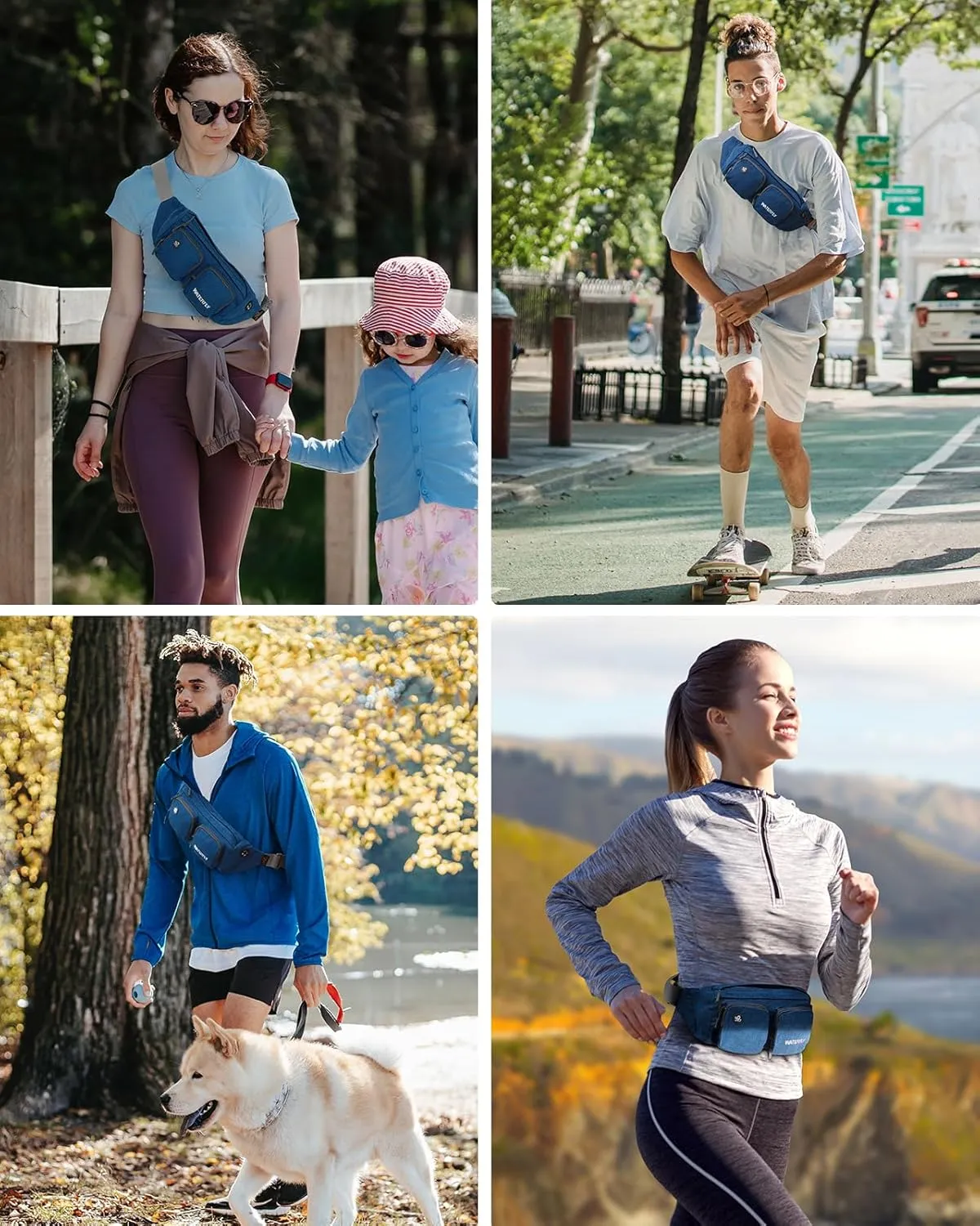 WATERFLY Fanny Pack Waist Bag: Travel Hip Pouch Bum Bag Plus Size Crossbody Fannie Pack Adjustable Belt Waistpack Phanny Fannypack for Man Woman Hiking Walking Jogging