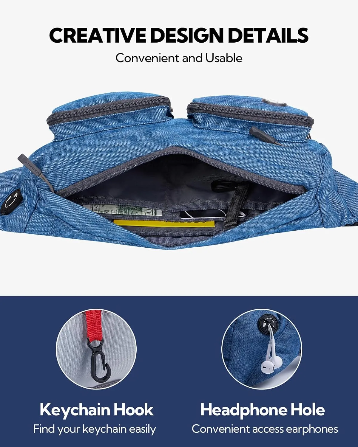WATERFLY Fanny Pack Waist Bag: Travel Hip Pouch Bum Bag Plus Size Crossbody Fannie Pack Adjustable Belt Waistpack Phanny Fannypack for Man Woman Hiking Walking Jogging