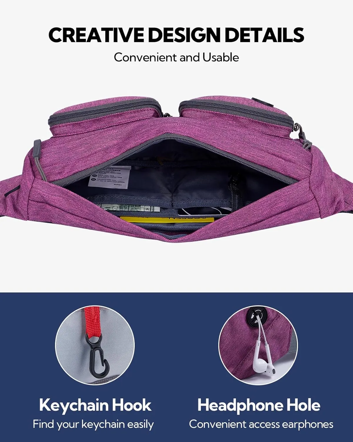 WATERFLY Fanny Pack Waist Bag: Travel Hip Pouch Bum Bag Plus Size Crossbody Fannie Pack Adjustable Belt Waistpack Phanny Fannypack for Man Woman Hiking Walking Jogging