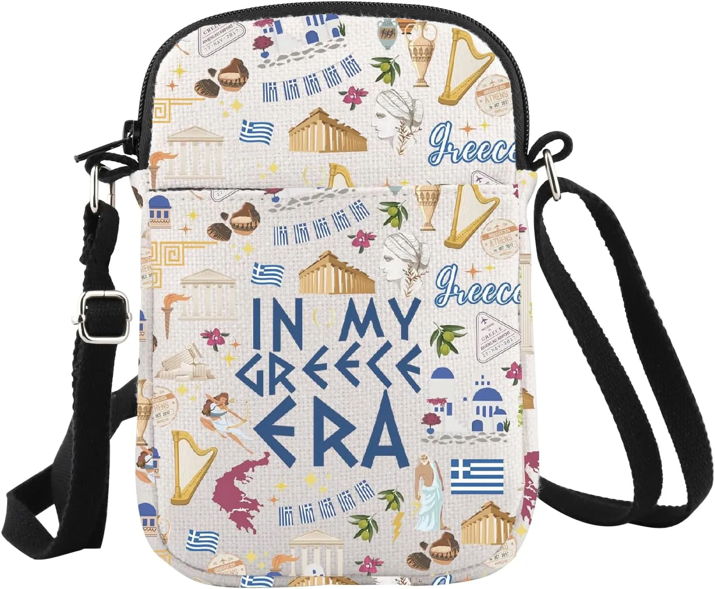 WCGXKO Greece Gift Greek Souvenir Gift In My Greece Era Crossbody Bag Greek Flag Tourist Gift Greece Travel Vacation Gift