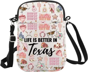 WCGXKO Texas Souvenirs Gifts Life Is Better In Texas Crossbody Bag Texas Travel Trip Gift For Women