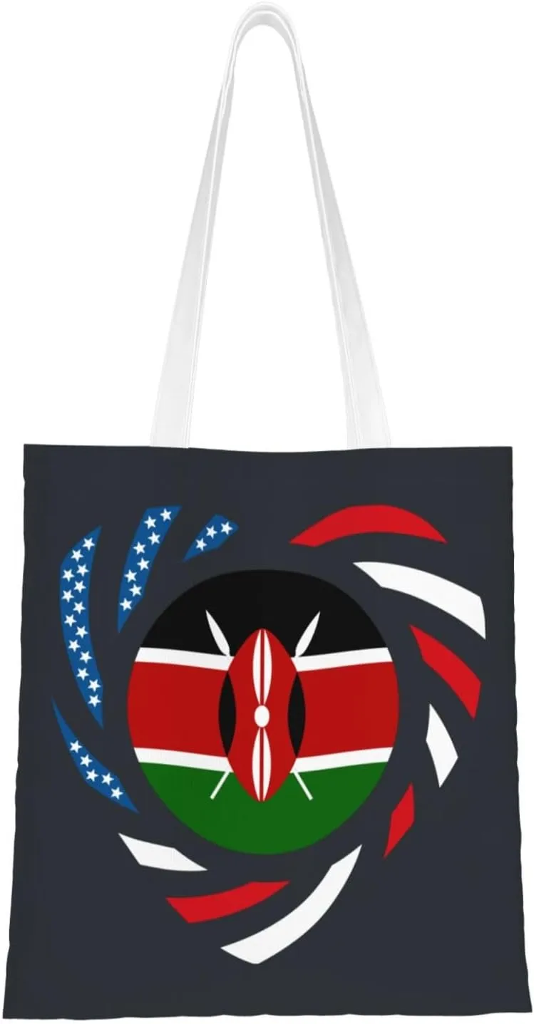 We Heart America And Kenya Love Forever Tote Bag for Women Canvas Shopping Bags Reusable Large Capacity Casual Shoulder Handbags Grocery Bags DIY Gift Bags