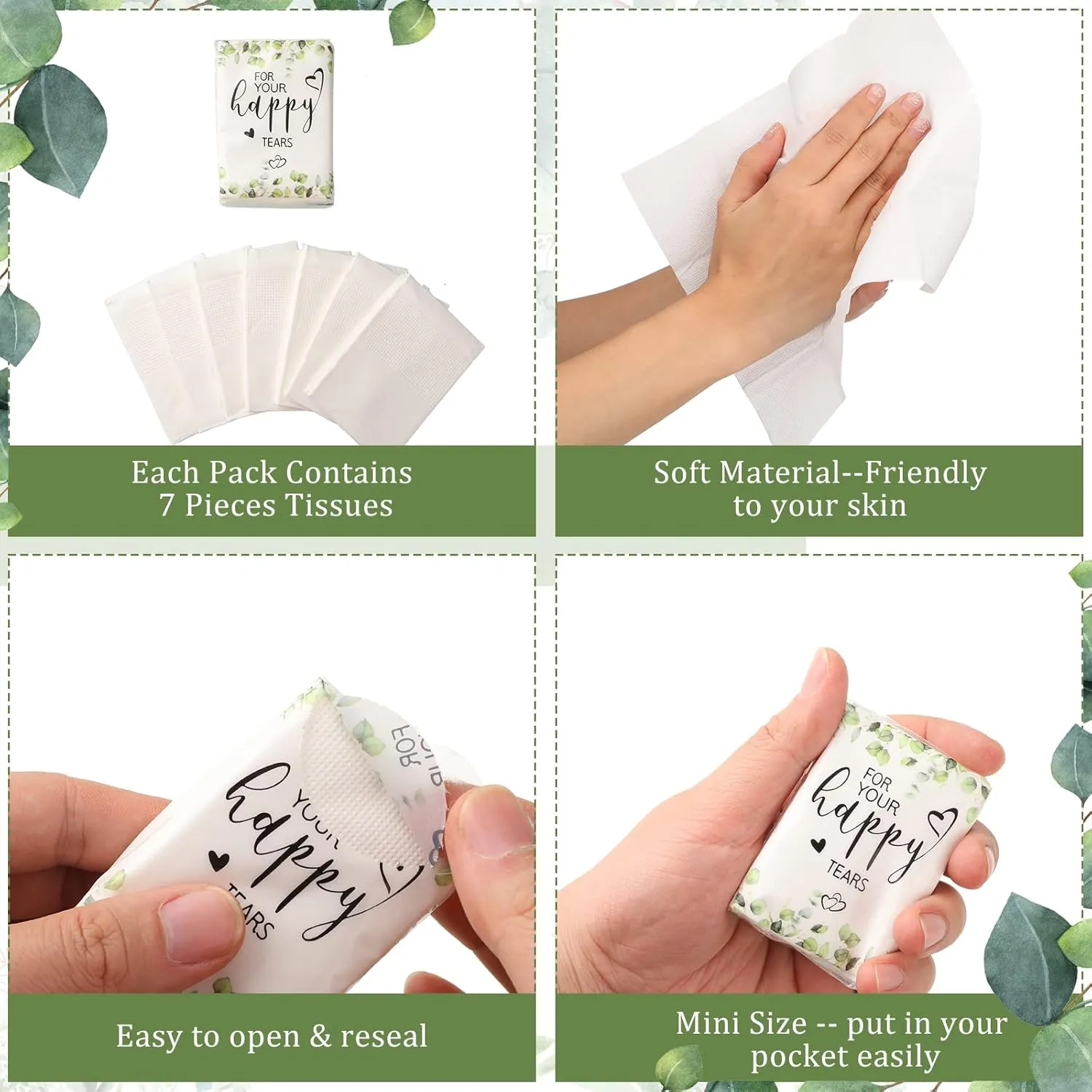 Wedding Facial Tissues Items for Welcome Bags Pocket Tissues Mini Tissues Travel Size Wedding Favors for Guests 3-Ply Happy Tears Tissue Packs for Party Ceremony Graduation(50 Packs)