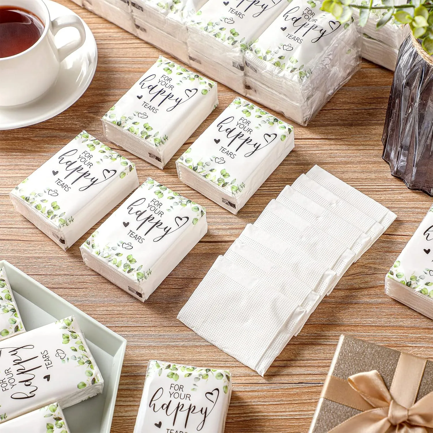 Wedding Facial Tissues Items for Welcome Bags Pocket Tissues Mini Tissues Travel Size Wedding Favors for Guests 3-Ply Happy Tears Tissue Packs for Party Ceremony Graduation(50 Packs)