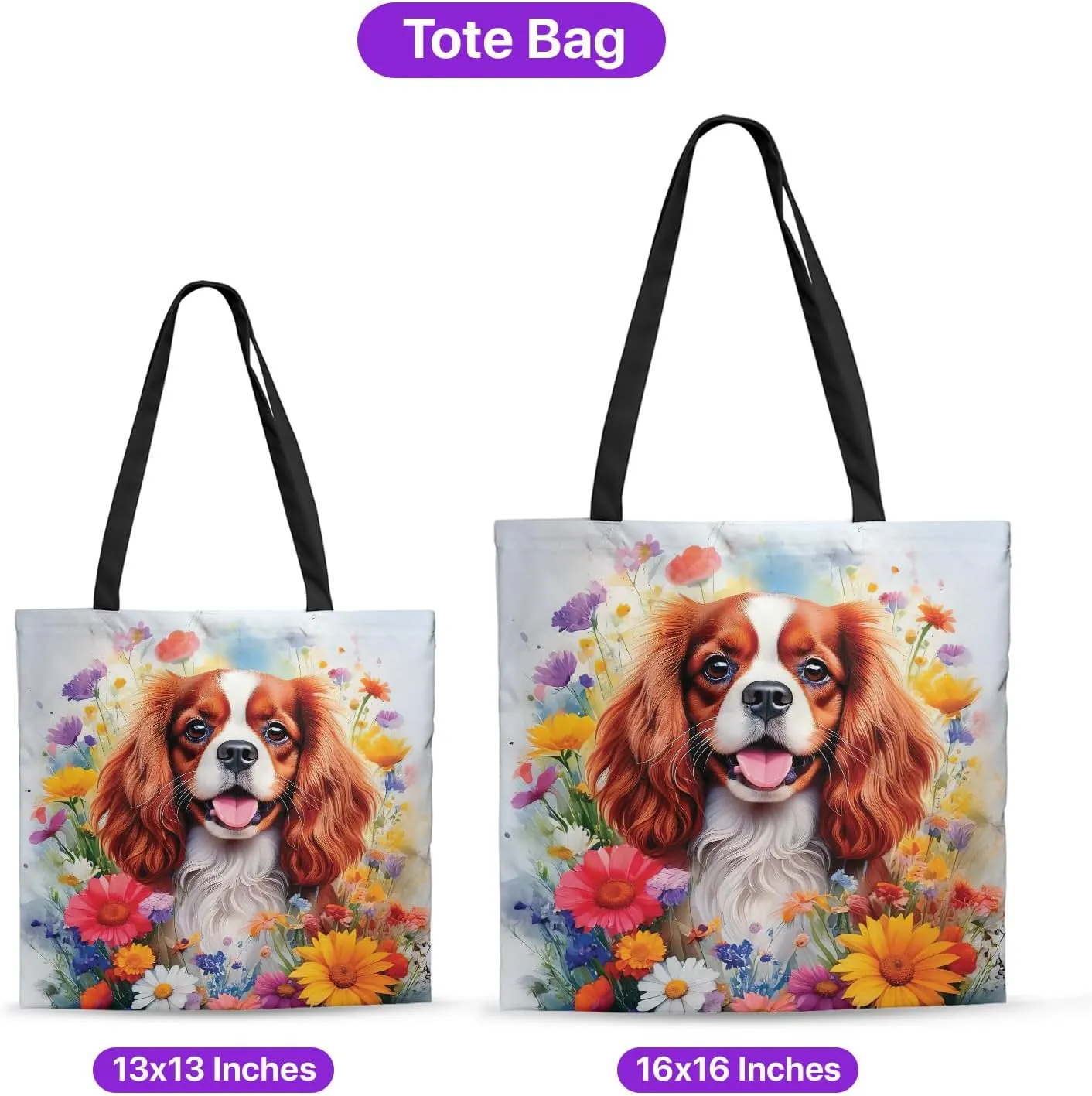 Welcome Spring Summer Dog Portrait Flower Blue Sky Canvas Tote Bag Reusable Shopping Grocery Bag