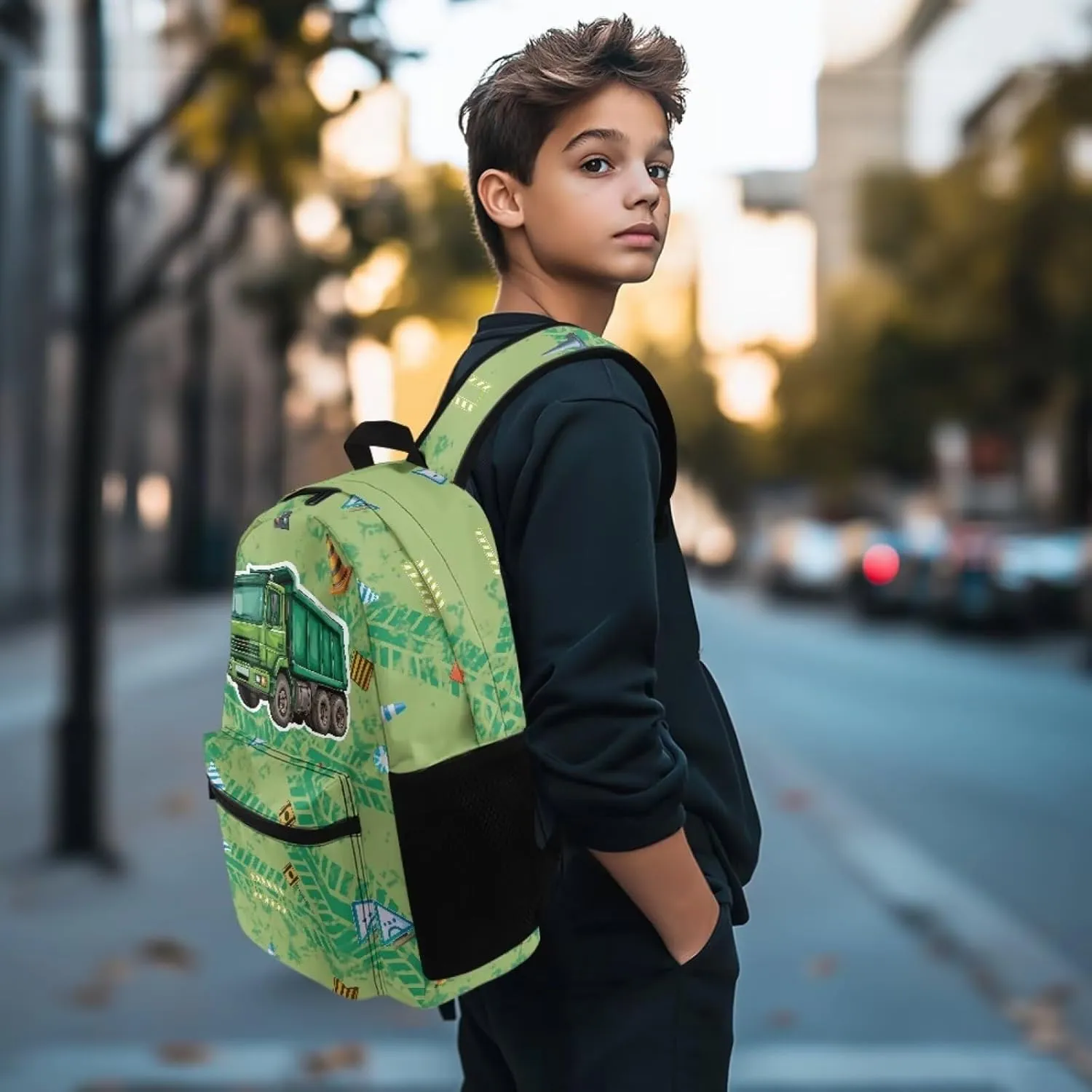 WELLFLYHOM Custom Name Truck School Book Bag for Boys Personalized Backpack Daycare Bag for Junior High Students Back to School Gift