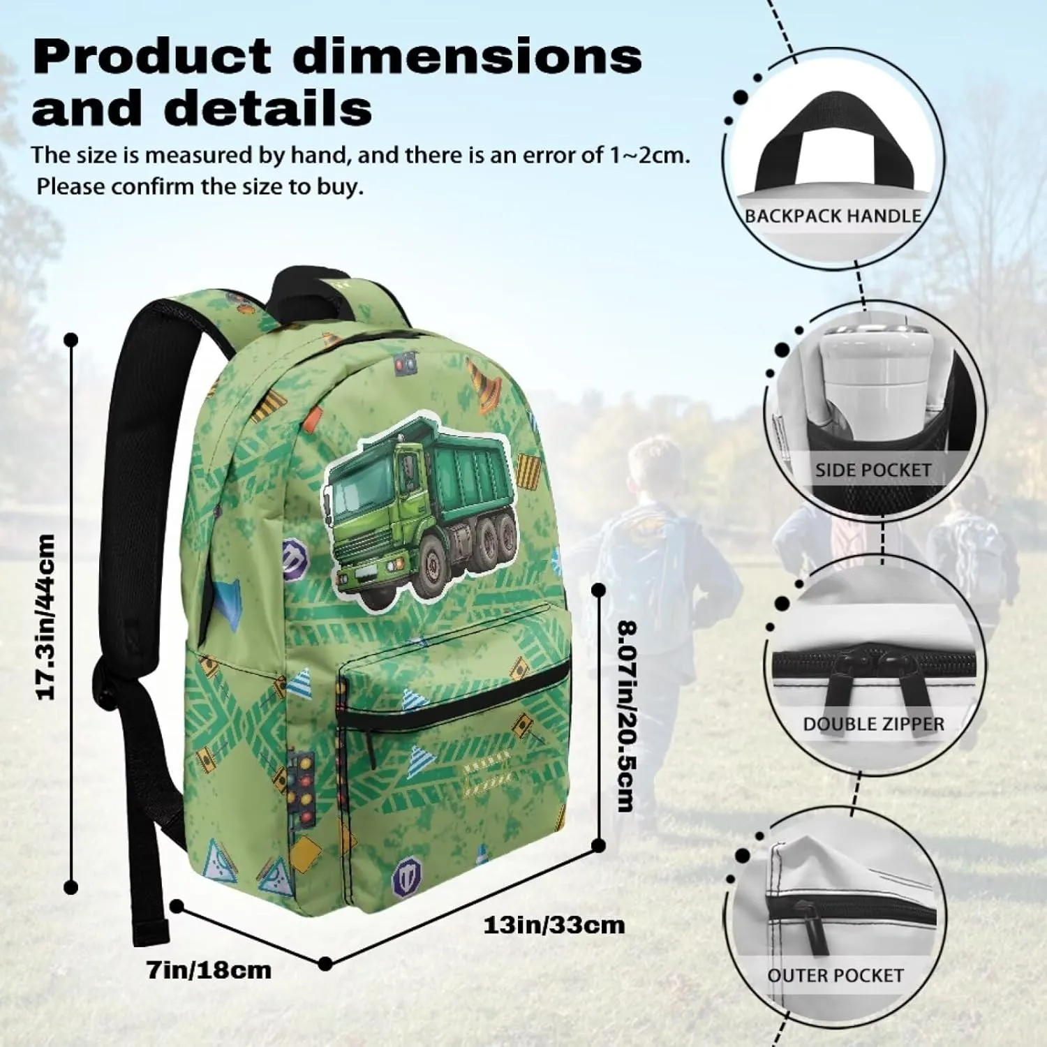 WELLFLYHOM Custom Name Truck School Book Bag for Boys Personalized Backpack Daycare Bag for Junior High Students Back to School Gift