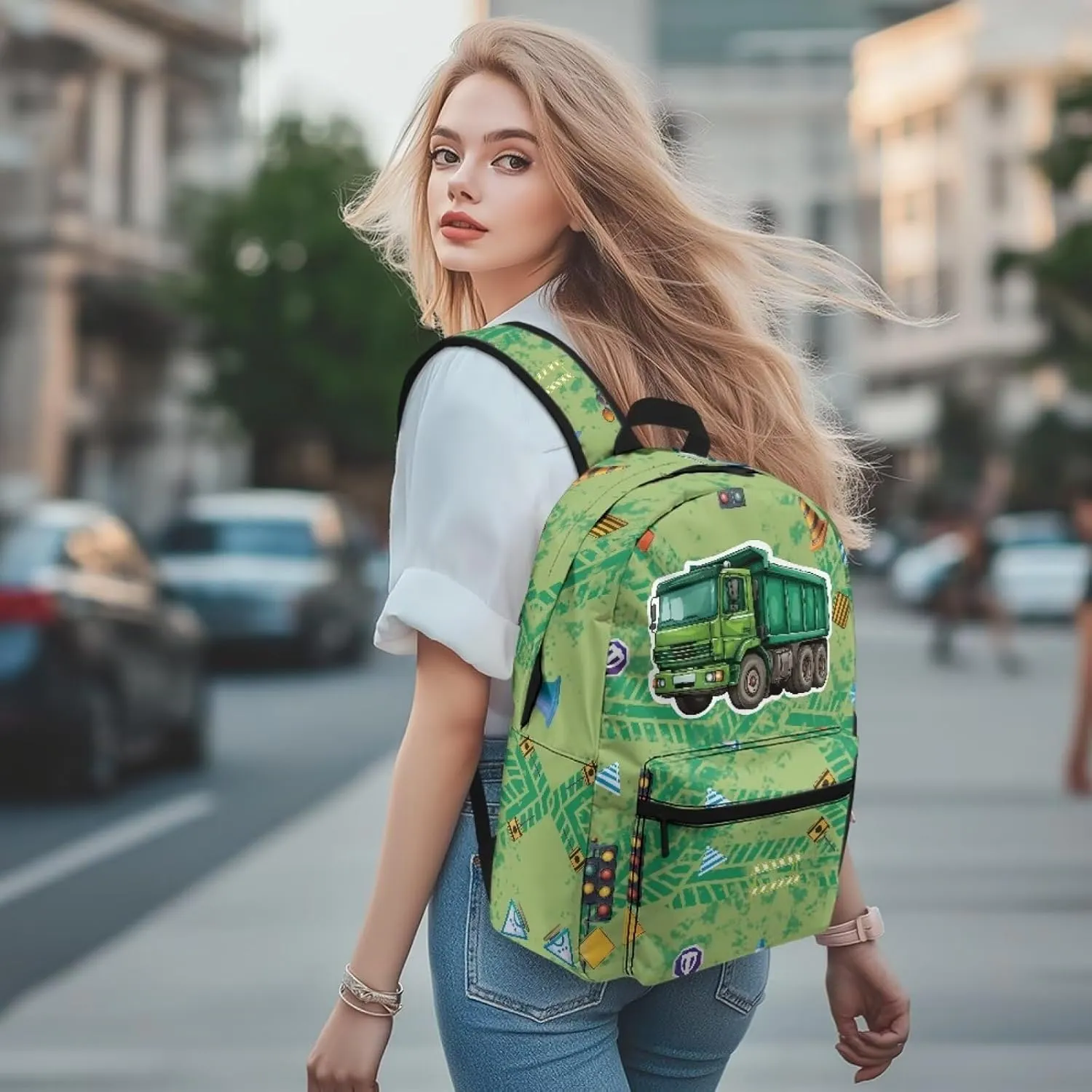 WELLFLYHOM Custom Name Truck School Book Bag for Boys Personalized Backpack Daycare Bag for Junior High Students Back to School Gift