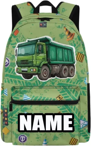 WELLFLYHOM Custom Name Truck School Book Bag for Boys Personalized Backpack Daycare Bag for Junior High Students Back to School Gift