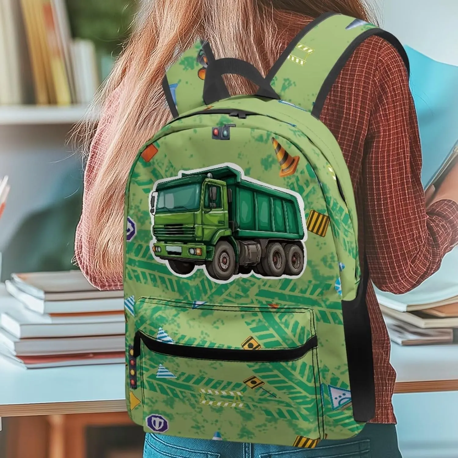 WELLFLYHOM Custom Name Truck School Book Bag for Boys Personalized Backpack Daycare Bag for Junior High Students Back to School Gift
