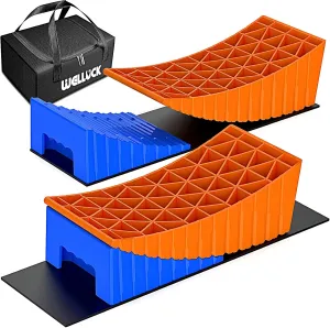 WELLUCK Camper Leveler, RV Leveling Blocks Camper Wheel Chocks Up to 35,000 lbs, 2 Packs Heavy Duty Curved RV Camper Leveler Kit with Anti-Slip Mats for Travel Trailer Easier & Faster Leveling