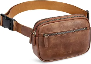 WESTBRONCO Fanny Packs for Women, Fashion Waist Packs with Adjustable Strap, PU Leather Belt Bag with Multi-Pockets, Small Crossbody Purse, Brown