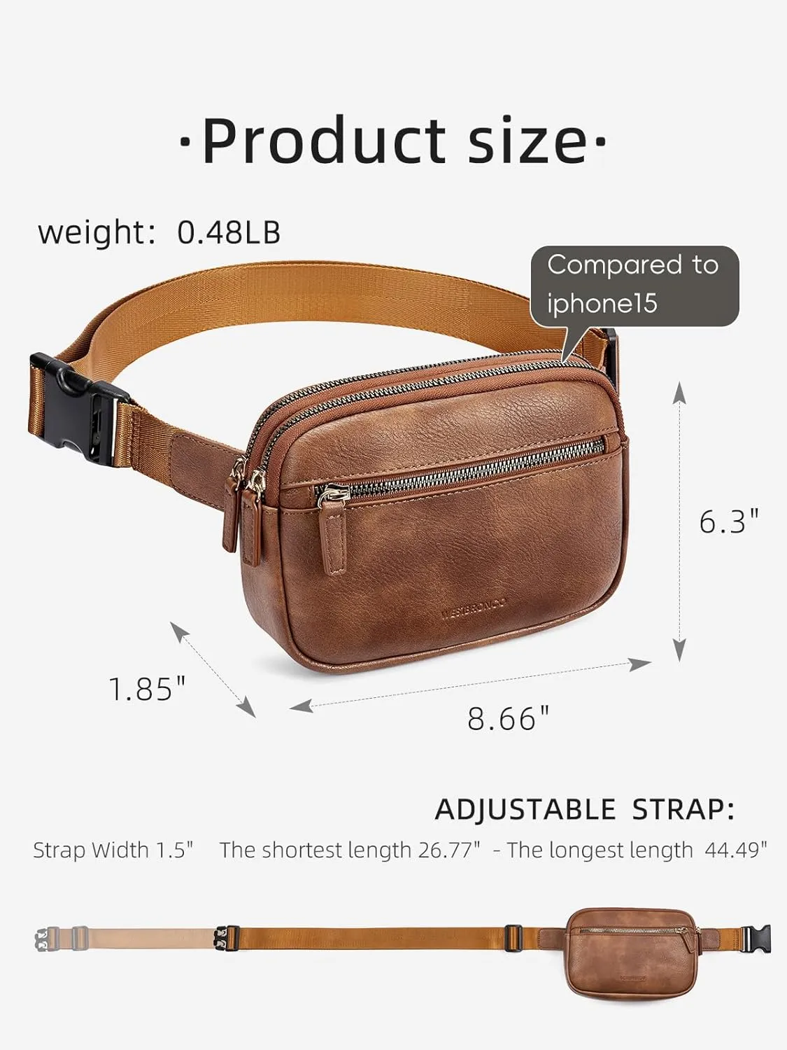 WESTBRONCO Fanny Packs for Women, Fashion Waist Packs with Adjustable Strap, PU Leather Belt Bag with Multi-Pockets, Small Crossbody Purse, Brown