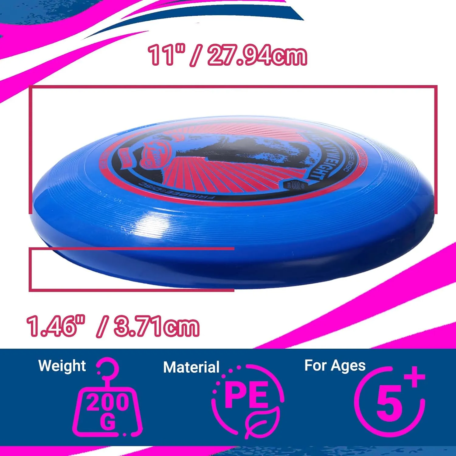 Wham-O Frisbee Heavyweight, 200g,11" Flying Disc for Adults, Durable, Stable Flying, Perfect for Long Distance and Strong Winds Outdoor Activities, Beach Sports, Exceries and Family Fun