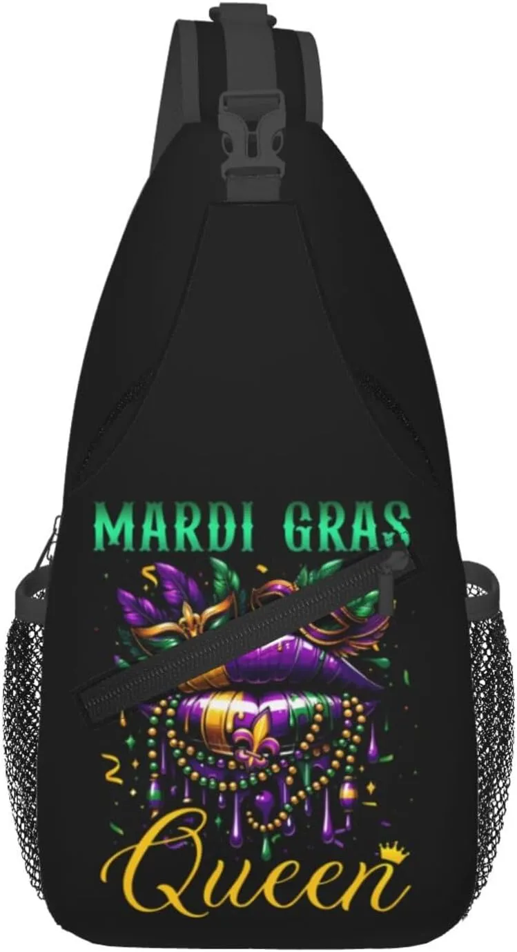 Who's Your Crawdaddy Mardi Gras Mask Beads Crawfish Sling Bag Crossbody Bag Chest Bags Travel Shoulder Backpack