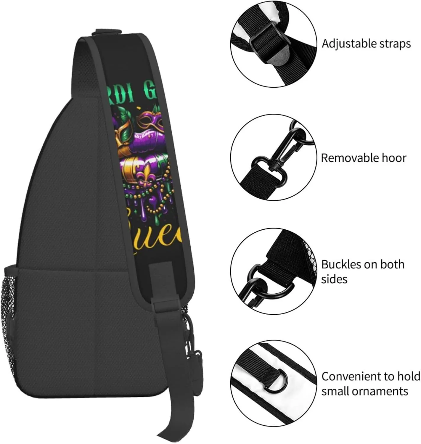 Who's Your Crawdaddy Mardi Gras Mask Beads Crawfish Sling Bag Crossbody Bag Chest Bags Travel Shoulder Backpack