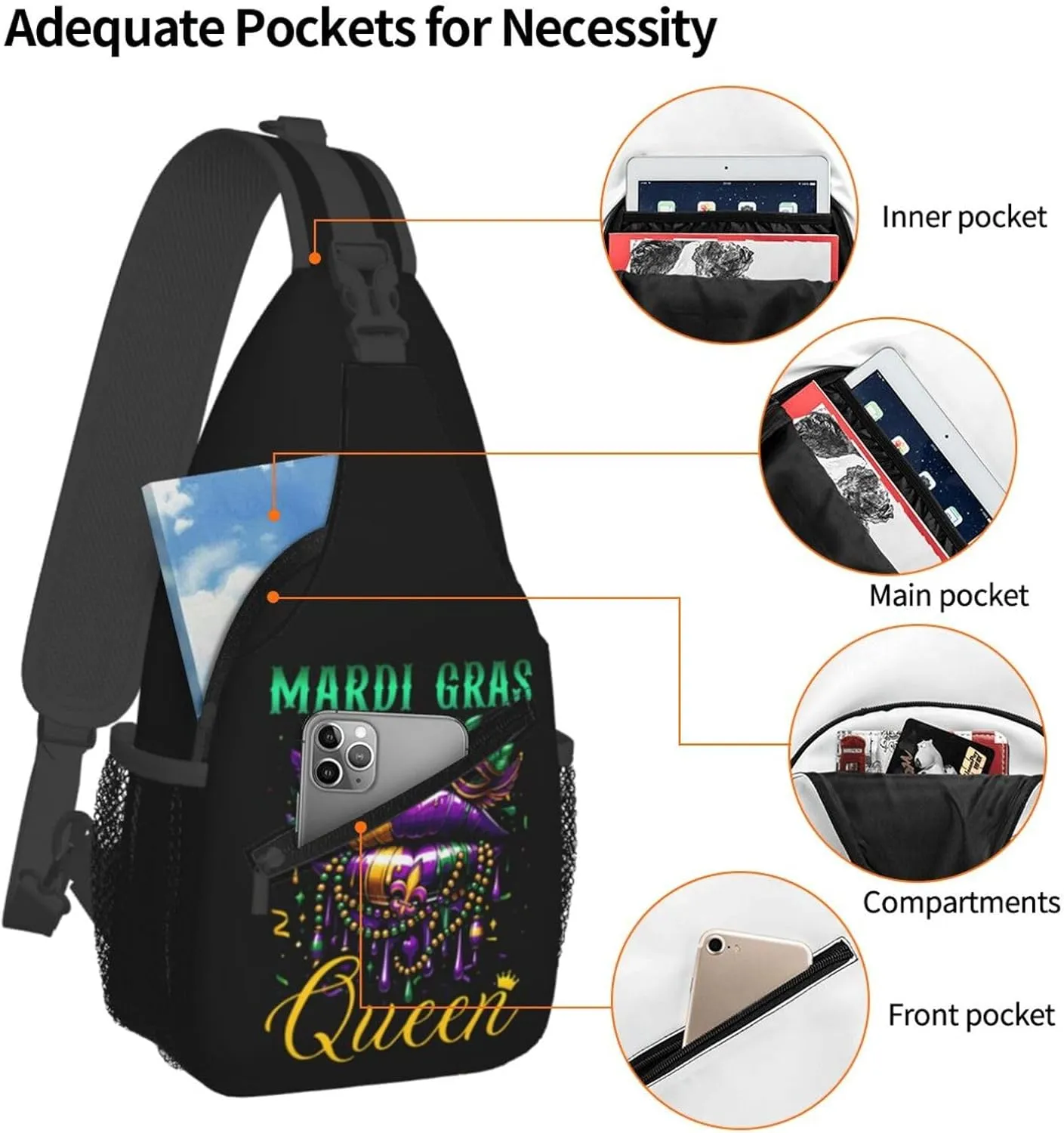 Who's Your Crawdaddy Mardi Gras Mask Beads Crawfish Sling Bag Crossbody Bag Chest Bags Travel Shoulder Backpack