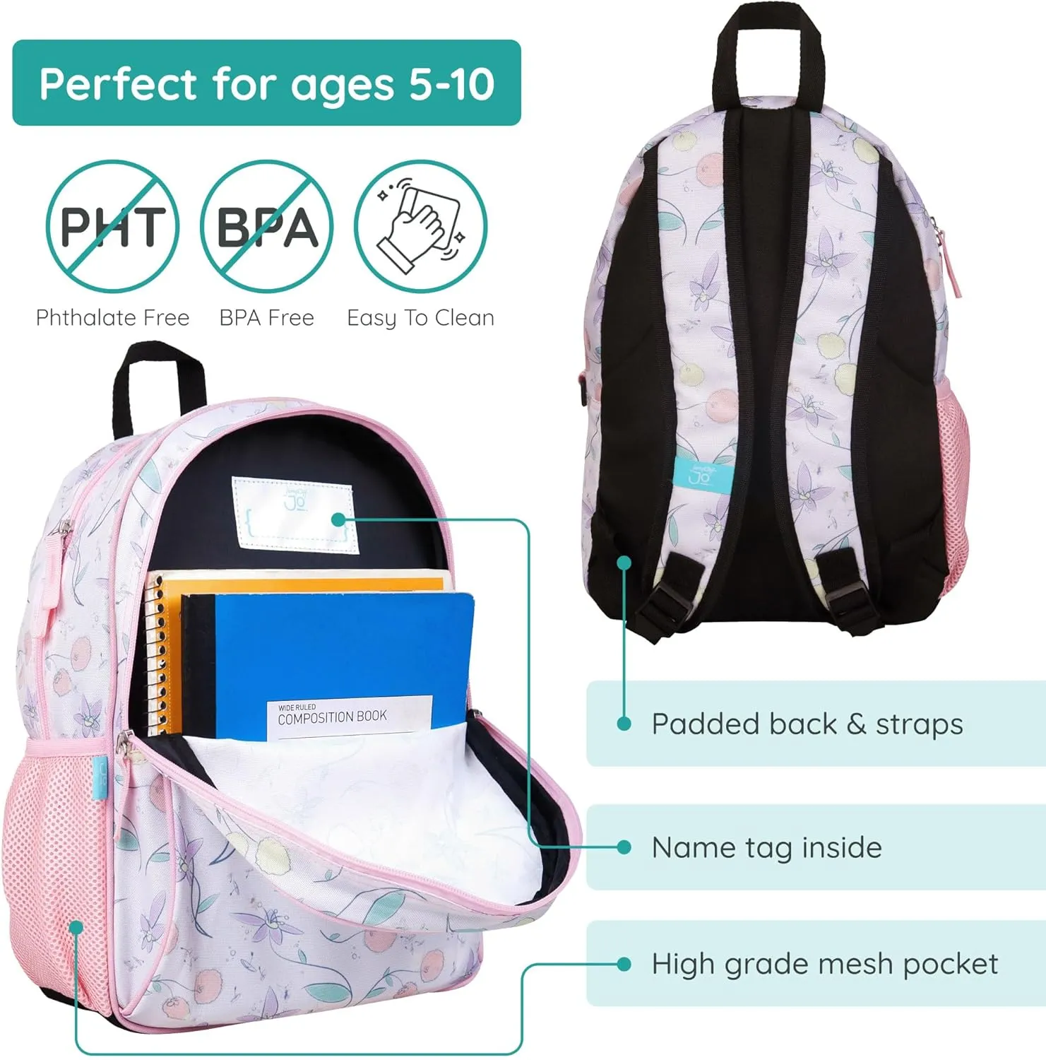 Wildkin JumpOff Jo 15-inch Kids Backpack – Durable, Adjustable, Ideal for School - Fairy Blossom