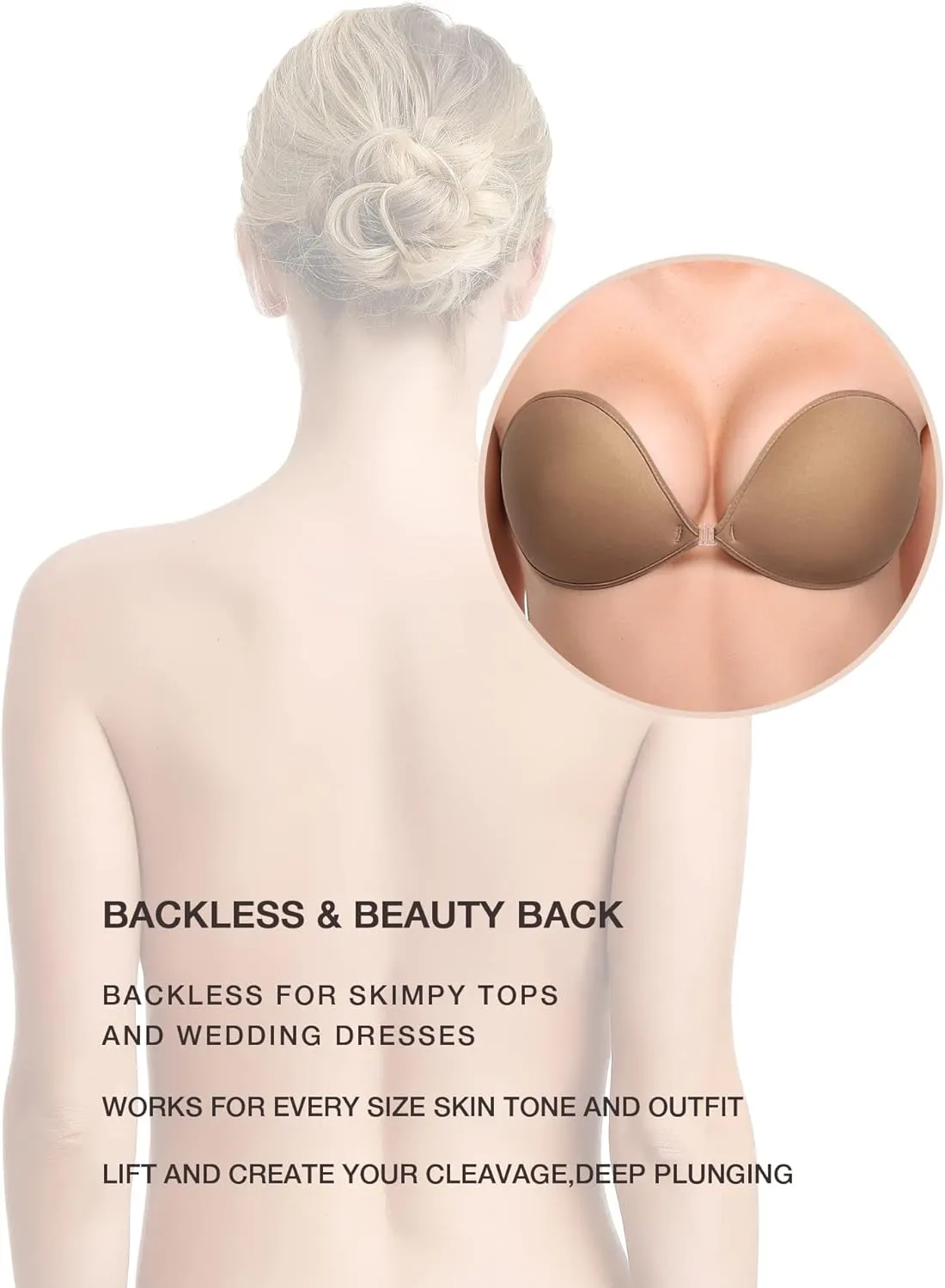 Wingslove Adhesive Bra Reusable Strapless Self Silicone Push-up Invisible Sticky Bras for Backless Dress